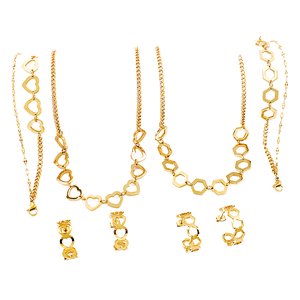 Wholesale 18K Gold Stainless Steel Women's Heart Geometric Double-Layer Chains Fashion Jewelry Sets for Party Necklace Earrings - Product Image 1