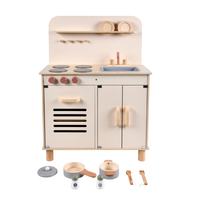 Cuisine de jeu en bois standard UE/US avec évier, cuisinière et rangement – Jouet éducatif de simulation de cuisine pour enfants