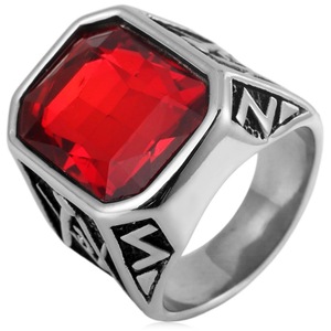 yunnique Men's Geometric Red Gemstone <b>Titanium</b> Steel <b>Ring</b> Bezel Setting Gift Jewelry - Product Image 1