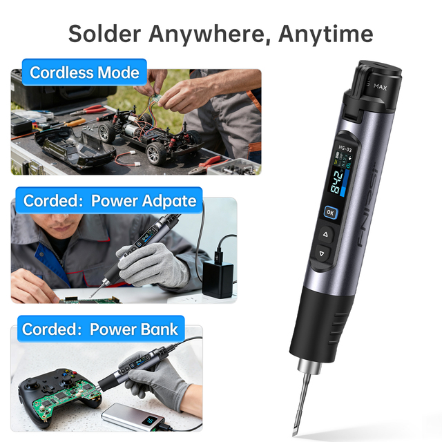 FNIRSI HS-03 Cordless Soldering Pen USB Type-C 5V 10W Portable Rechargeable Battery Soldering Iron 100-450 Adjustable
