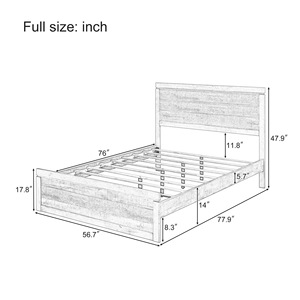 Platform <b>Bed</b> Wooden Rustic Vintage Style <b>Queen</b> <b>Size</b> Durable Framework Structure Grey Low Box - Product Image 2