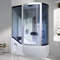 Cabine de douche coulissante rectangulaire de luxe avec sauna intégré, baignoire, verre trempé, cadre brossé, usage hôtelier