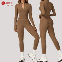 Combinaison de yoga une pièce à manches longues et fermeture éclair pour femme, extensible dans quatre directions, légère, respirante et à séchage rapide pour le sport