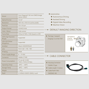 โมดูลกล้องติดรถยนต์ LI-VENUS-ISX031-GMSL2 GMSL2 3MP HDR LFM พร้อมเซ็นเซอร์วิชั่นแบบปิดผนึก สำหรับหุ่นยนต์อัตโนมัติ ระบบ ADAS - Product Image 6