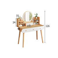 Coiffeuse LED Modhomi économique avec pieds en bois et tiroirs miroir, meubles de maquillage pour chambre et hôtel, vente en gros