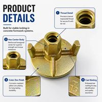 Écrou à oreilles hexagonal galvanisé en acier inoxydable 18-8 D17 pour étais de coffrage à trois griffes et tirants d'échafaudage, pour l'industrie automobile