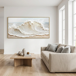 Wall Art Hand Painted on Beige White Canvas <b>Large</b> Nature Sea Scene Artwork for Living Room House Home Decoration Interior - Product Image 4