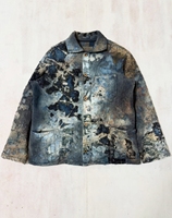 Jaket Kerja Pria Boro Patchwork Model Chore Coat Gradasi Warna Bleach Berbintik-bintik Jahitan Tangan Sashiko Multi Kantong Longgar Streetwear OEM