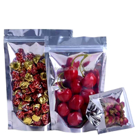 Pochettes personnalisées imprimées dorées avec fenêtre transparente, dos en aluminium et Mylar, refermables à fermeture éclair pour emballage de sushis, lait, aliments pour animaux, gelée