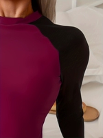 Tankini deux pièces à manches longues avec logo personnalisé, uni, solide, protection solaire, vêtements de plage, maillot de bain pour femmes, taille haute, combinaison de plongée protectrice contre le soleil