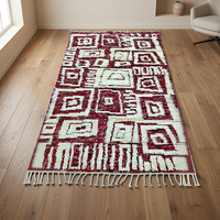 Moderner Geometrischer Handgeknüpfter Persischer Wollteppich Geflochtener Luxuriöser Rot-Weißer Teppich mit Fransen für Wohnzimmer Schlafzimmer Flur