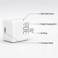 Chargeur rapide GaN 30W Type-C OTP OVP, adaptateur mural compact avec prise US pour appareils mobiles, voyages, maison, bureau