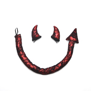 Dentelle et <span class=keywords><strong>cornes</strong></span> du diable rouge, ensemble <span class=keywords><strong>de</strong></span> <span class=keywords><strong>cornes</strong></span> et queue pour fête d'halloween, carnaval, démon - Product Image 4