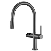 Robinet de cuisine extractible cascade en laiton gris anthracite à commande tactile monocommande