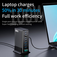 Chargeur de bureau GaN 380W 8 ports, station de charge rapide PD100W QC30W, adaptateur de chargeur multi USB Type C pour MacBook, téléphone, tablette