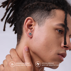 Boucles <span class=keywords><strong>d</strong></span>'oreilles clous rondes plaquées or 14 carats pour hommes, incrustées de zircone cubique, style hip-hop, avec fermoir push-back, pour hommes - Product Image 2