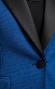 Conjunto de traje de falda de lana azul real elegante para mujer, blazer de esmoquin a medida con solapa de satén y falda lápiz a juego, ropa formal - Product Image 3
