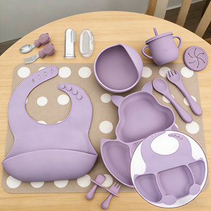 Set di Stoviglie per Bambini in Silicone Alimentare Personalizzato OEM, Piatti Morbidi per Neonati con Ciotola <span class=keywords><strong>a</strong></span> Ventosa e Cucchiaio - Product Image 4