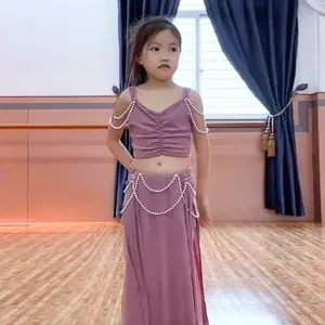 Mùa Hè Nóng Bán Hight Chất Lượng Chirdren Cô Gái Thực Hành Yếm Bụi Màu Hồng Belly Dance Set