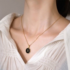 Dainty Gold Plated Women Choker Necklace Stainless Steel Letter DIY Round Pendant Necklace - Product Image 5