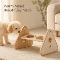 Support surélevé pour gamelles de chien et de chat, style nordique moderne, en bois massif, portable, antidérapant, pour petits animaux