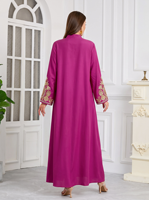 Nouvelle Arrivée Transfrontalière Automne 2026 Abaya Femme Élégante en Polyester à Manches Longues et Ourlet Évasé, Broderie Perlée Faite Main et Strass