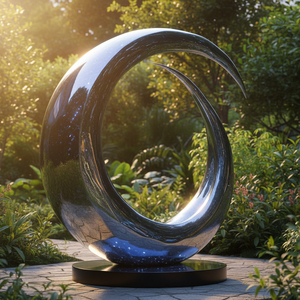 Sculpture d'anneau abstraite en acier inoxydable poli sur mesure avec surface miroir |   Décoration d'intérieur moderne en métal forgé, thème ange, pour <span class=keywords><strong>les</strong></span> fêtes - Product Image 4