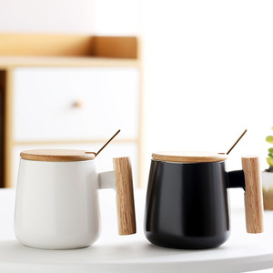 Nordic White Ceramic Office <b>Coffee</b> <b>Mug</b> with Wooden Handle and Spoon for Gifts Low MOQ - Product Image 6