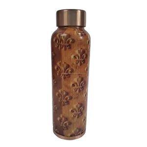 Garrafa de cobre meena marrom estampada, 100% puro cobre garrafa de água ayurveda com à prova de vazamento 950 ml