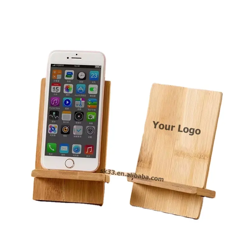 Nuovi arrivi prodotti elettronici porta cellulare in bambù Logo personalizzato bambù Gadget in legno da tavolo per cellulare