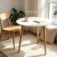 Table à manger ronde nordique de 60 cm, plateau blanc, aspect bois, pieds de 48 cm de hauteur, table basse pour salon, balcon