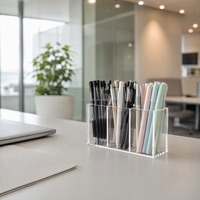 Organisateur de bureau en acrylique de luxe à 3 compartiments pour stylos, crayons et pinceaux de maquillage, fabrication OEM ODE
