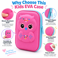 Étui à crayons rigide en EVA en forme de hibou 3D mignon, léger, antichoc, sac de rangement pour enfants pour la papeterie scolaire et les petits jouets
