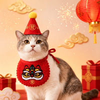 Ensemble de bavoirs et bandanas brodés pour animaux de compagnie, style chinois, pour le Nouvel An et le Festival du Printemps, costume de Noël pour chiens et chats