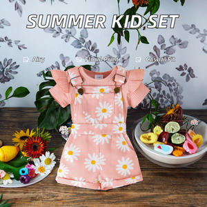 Tutina Estiva Multicolore con Stampa Floreale per Bambine, Stile Europeo e Americano, Outfit Casual con Maniche Volanti - Product Image 2