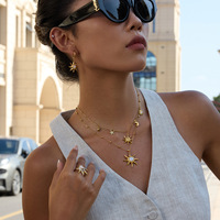 Ensemble collier et bracelet en acier inoxydable plaqué or 18 carats avec pendentif soleil, perles colorées, bijoux bohèmes, résistant à l'eau, cadeau pour femmes