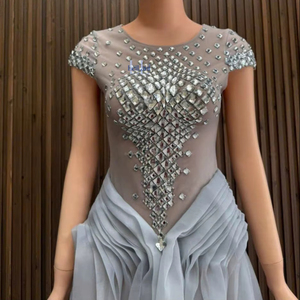 Luxury Silk Organza Ball Gown with Cap Sleeves High-End Rhinestone Embellished for Women in Vietnam - Product Image 1
