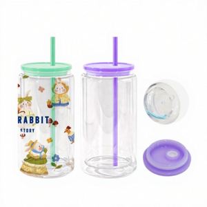 Customized Pre-Drilled 16oz Double Wall Snow Globe Plastic Can Tumbler with Lid and Straw Type for <b>Presents</b> - Product Image 1