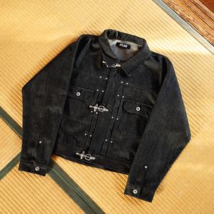 Blousons en jean personnalisés 15oz, style pompier, avec boucle mousqueton, en denim selvedge japonais brut, de créateur - Product Image 5