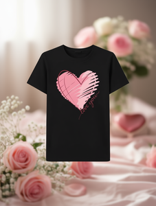 T-Shirt Nera da Donna con Stampa Cuore, Maniche Corte, Girocollo, Casual, Primavera Estate, 100% Cotone Jersey, Comoda, Vestibilità Regolare - Product Image 2