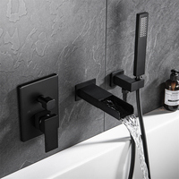 Robinet mitigeur de baignoire mural en laiton, série Unique cascade eau chaude et froide à poignée Unique finition noire mate