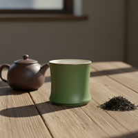 Tasse à thé vert moderne en céramique et porcelaine, motif bambou, base cylindrique en forme de pamplemousse, haute, résistante à la chaleur, idéale comme cadeau d'affaires
