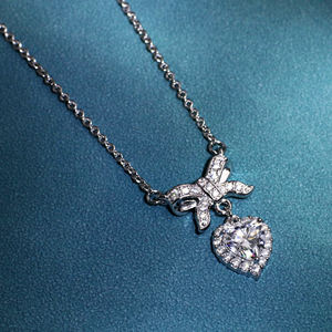 Collar con colgante de corazón en forma de arco Tianyu, chapado en oro y plata, joyería de moissanita en forma de corazón, collar exquisito para mujer - Product Image 2