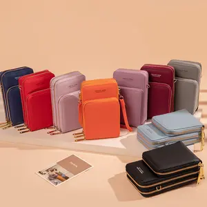 2023 Korean Version Large Capacity Solid Color Pu Zipper Messenger Bag Mobile Phone Bag China Wholesale PU Ladies Hand Bag