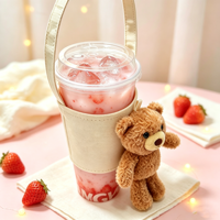 Manchon de tasse portable avec sangle, motif ours en peluche, manchon réutilisable pour boissons froides