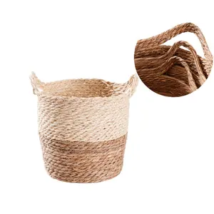 Handmade dobrável personalizado lavanderia palha corda bebê presente cesta com alça