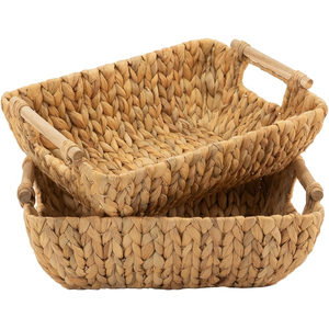 Hand Woven Small Circular Paper Rope Storage <b>Basket</b> with Wooden Handle Eco-Friendly Folding Design - Product Image 1