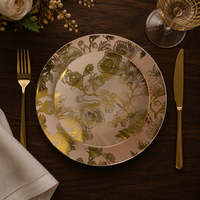 60 Assiettes jetables en plastique blanc et or à bordure florale, robustes, sans BPA, 10,25 po pour le dîner et 7,5 po pour le dessert, pour événements de mariage