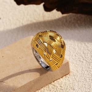 European American 18K Gold-Plated Stainless Steel Closed Ring Hot-Selling Fashion Mesh Niche Design <strong>Manufacturer</strong> Wholesale Ring - Product Image 2
