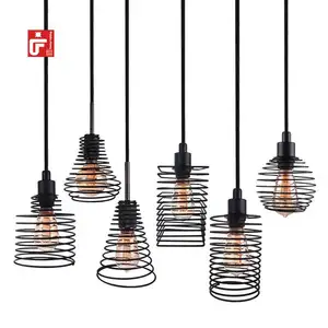 Modern Retro LED Bulb E27 Cage Pendant Lighting Penthouse Industrial Decoration Nordic Metal Shade Chandelier Lights